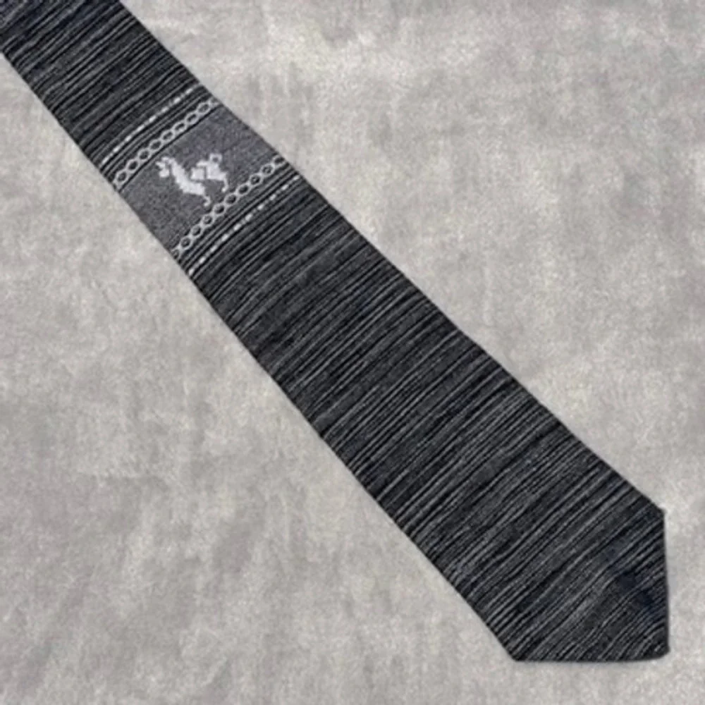 Landa Peru Mens Woven Llama Alpaca Necktie Black White Striped Handmade Tie